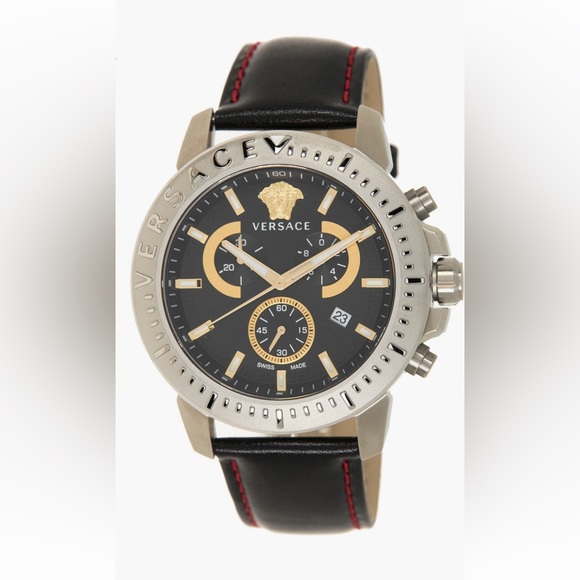 Versace chronograph leather strap watch